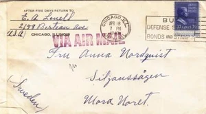 1942, Chicago, EL a Suecia, correo aéreo, censurado, ver comentario (C2246) - Imagen 1 de 1