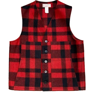 Filson Mackinaw Wool Vest Size 40 Handwarmer Pockets Red Plaid USA MINT - Picture 1 of 9