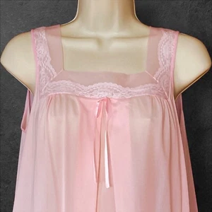 Vintage Henson Kickernick Nightgown Dress Womens Small Pink Nylon Chiffon Lace - Picture 1 of 9