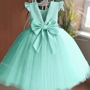 Flower Tulle Dress Backless Bow Party Princess Dress Baby Girl Bowknot Dresses