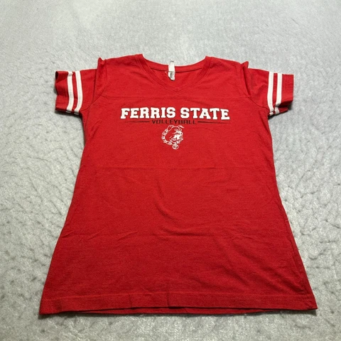 Ferris State Volleyball T Shirt Womens Small S Red V Neck Short Sleeve Top Cover