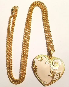 Heart Pendant Necklace Gold Tone Chunky Chain 31" Long - Bild 1 von 12