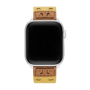 Tory Burch Double Rivets Yellow Leather Strap/Band For Apple Watch - Picture 1 of 5