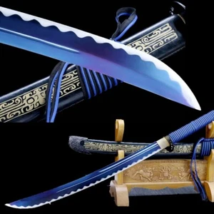 Full Tang Japan Säbel Schwert Katana Manganstahl blau scharfe Klinge Kampfmesser - Bild 1 von 10