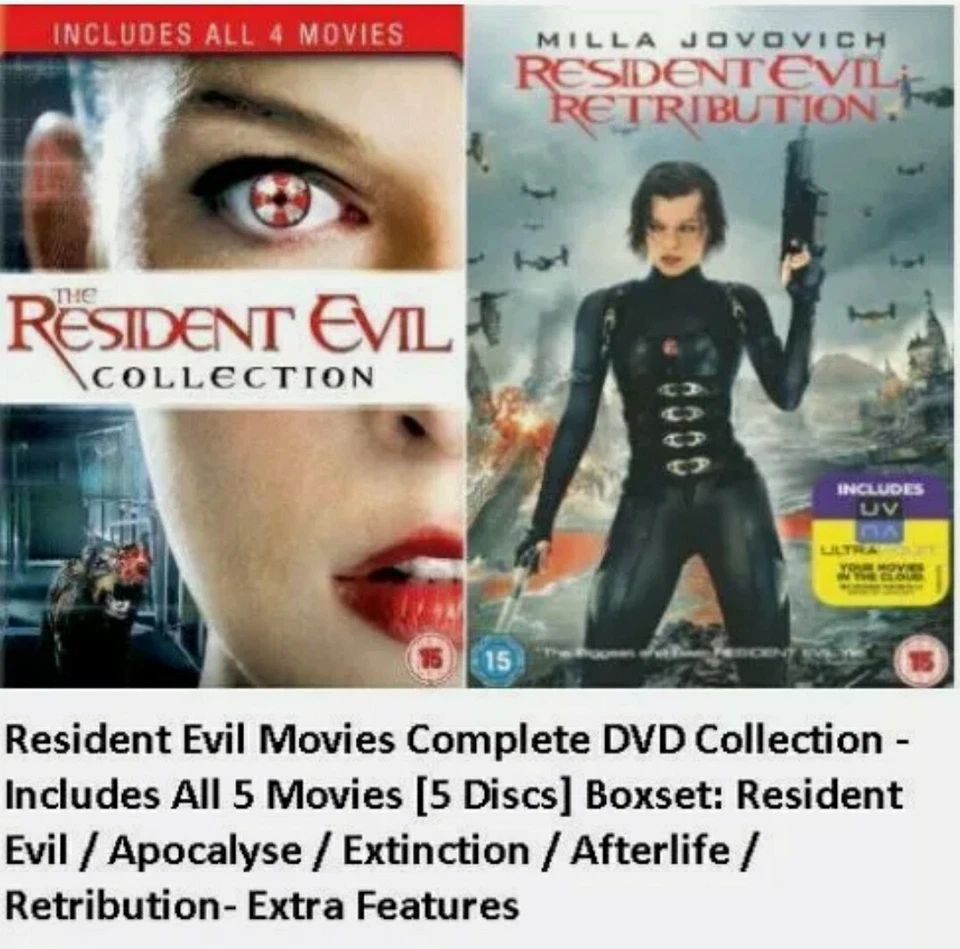 RESIDENT EVIL COMPLETE MOVIES 1-5 DVD COLLECTION 1 2 3 4 5 FILM UK Release R2 - Image 1 of 1
