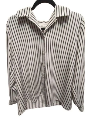 Blusa vintage Leslie Fay Haberdashery negra a rayas con botones talla 12 años 80 Foto 1 de 4