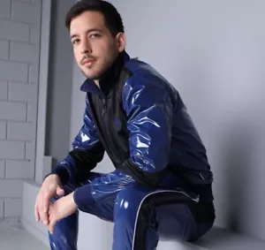 MR. RIEGILLIO PVC Jacket 24 Tracksuit Shiny Blue R1041 - Picture 1 of 9