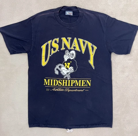 US Naval Academy Men Blue Vintage 90s Military Boat Goat Midshipmen Lee Shirt L Cover