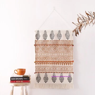 Tapiz colgante de pared tejido borla macramé indio boho chic arte geométrico decoración Foto 1 de 4