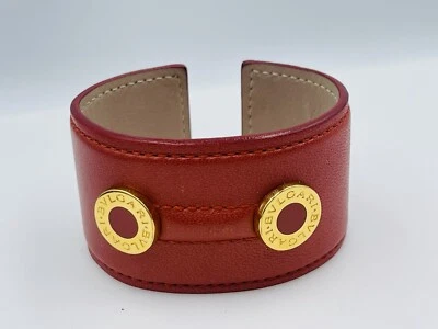 Bvlgari Italy Orange Leather Cuff Bracelet - Image 1 of 4