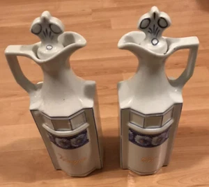 Vintage Oil And Vinegar Cruet Set Made In Germany 5539 White With Blue Accents - Picture 1 of 8