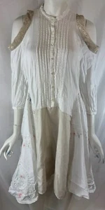 The Morgan Factory Handmade Embroidered Patchwork White ColdShoulder Dress Small - Picture 1 of 15