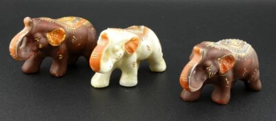 Lote De 3 Estatuillas De Elefante Miniatura Vintage Multicolor Pintadas A Mano Japón Foto 1 de 4