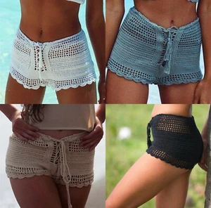 Hand crochet sexy bikini bottom boho sexy Briefs High waist shorts Hot pants - Picture 1 of 15