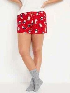 NWT Old Navy Flannel Boxer Pajama Sleep Shorts Red Polar Bear Women L XXL - Picture 1 of 3