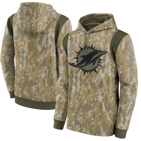 Men's Miami Dolphins Hoodie Camo 2021Salute To Service Therma Pullover Jacket Cover