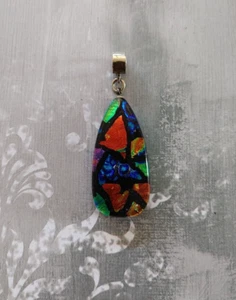 Ciondolo vintage lamina dicroica vetro metallizzato argento sterling artigianale fatto a mano - Foto 1 di 8