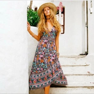 Arnhem Spanish Rose Wrap Midi Dress Size AU 8/US 4 Azure Pink Floral Boho Gypsy - Picture 1 of 13