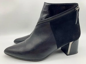 Hispanitas Womens US 7 EU 37.5 Alondra Black Leather Suede Zip Ankle Bootie Boot - Picture 1 of 11