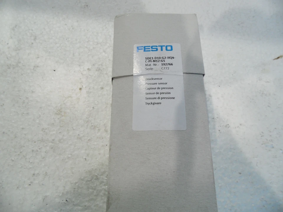 Festo 192766, SDE1-D10-G2-HQ4-C-P1-M12-G5, Pressure Sensor, New Original Packaging - Image 1 of 1
