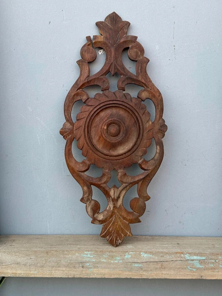Antiguo Antiguo Raro Madera Hecho a Mano Hermoso Panel Floral Foto 1 de 4