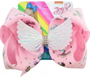 Jojo 8" Pink Bow with Holographic Unicorns & Wings, New - Picture 1 of 2