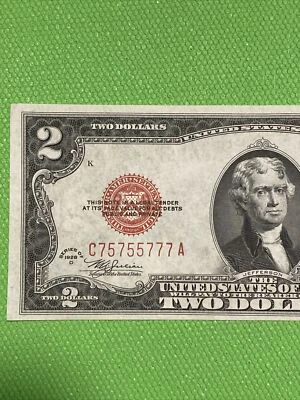1928 D  $2 Red Seal Federal Reserv 《Binary God # Number 75755777 》GEM Rare！ - Image 1 of 4