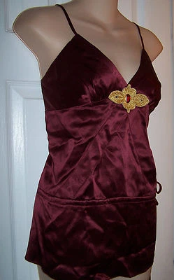 XOXO JUNIORS SOLID WINE CAMI CAMISOLE SILK TOP SZ L SPAGHETTI STRAP NWT  - Image 1 of 4
