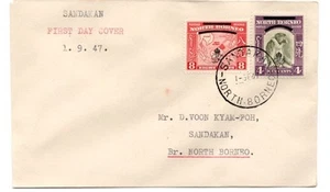 North Borneo 2 diff Overprint stamp on FDC Cover SANDAKAN Cancel 1947 - Picture 1 of 1