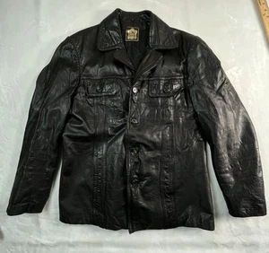 Chaqueta De Colección CUERO AUTÉNTICO Talla 50 Para Hombre M Cuero Negro Botón Delantero - Imagen 1 de 12