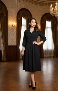 Abito Gal Meets grigio glam Eliza con bottoni davanti scollo a V taglia 6 aderente e svasato classico - Foto 1 di 9