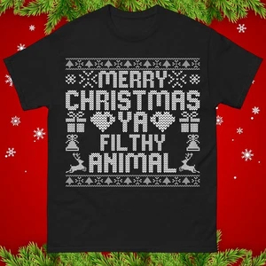 Merry Christmas Ya filthy animal Christmas T Shirt,Ugly Xmas Tee,Fun Festive Tee - Picture 1 of 8