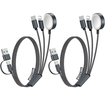 Paquete de 2 cables de carga rápida múltiples para iPhone Apple Watch Nintendo Switch Foto 1 de 4