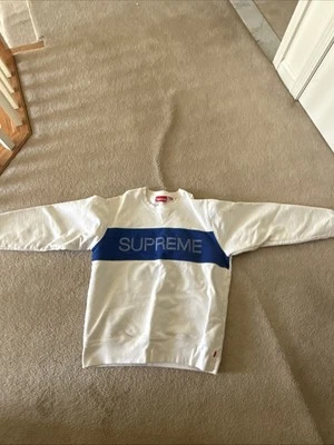 Authentic Supreme Zig Zag Stitch Crewneck Sweatshirt white, blue. Sz. M - Image 1 of 3