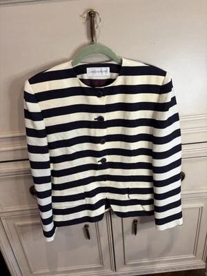 Blazer Jones New York Vintage Negro Marfil Rayas Beetlejuice Cárcel Talla 10 Foto 1 de 4