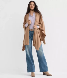 LOFT $89 Travel Wrap sweater shawl kimono tan ONE SIZE - Picture 1 of 7