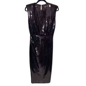 Express Dress Womens Small Sequin Midi Espresso Cocktail Party Disco Going Out - Picture 1 of 14