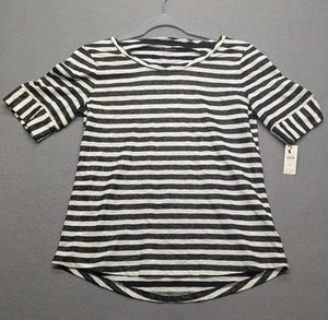 Talbots Camicia Donna Petite Nero Bianco Rigato Mezza Manica Pullover Scintillante - Foto 1 di 4