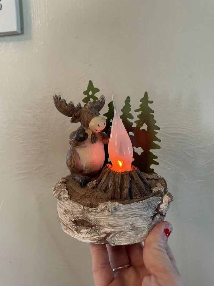 Moose with Trees Table Lamp Forest with Flickering flame lightbulb - Image 1 of 1