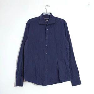Valentino Roma Shirt Large Navy Purple Stripe Slim Fit Designer Smart Cotton - Picture 1 of 13