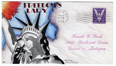 #905 on Dorothy Knapp Hand Painted Cachet #12 Statue Liberty  - WWII 1944 - Image 1 of 2