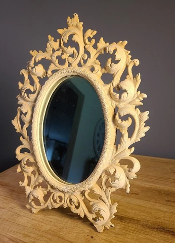 Vintage Victorian Oval Ornate Cast Iron Vanity Standing Mirror Cover