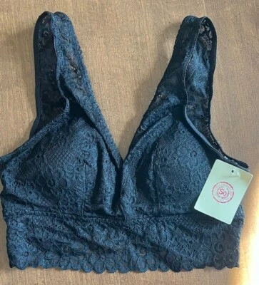SO Lace Plunge Bralette Black Tie Size Small NWT Wire Free Padded Bra Pullover S - Image 1 of 3
