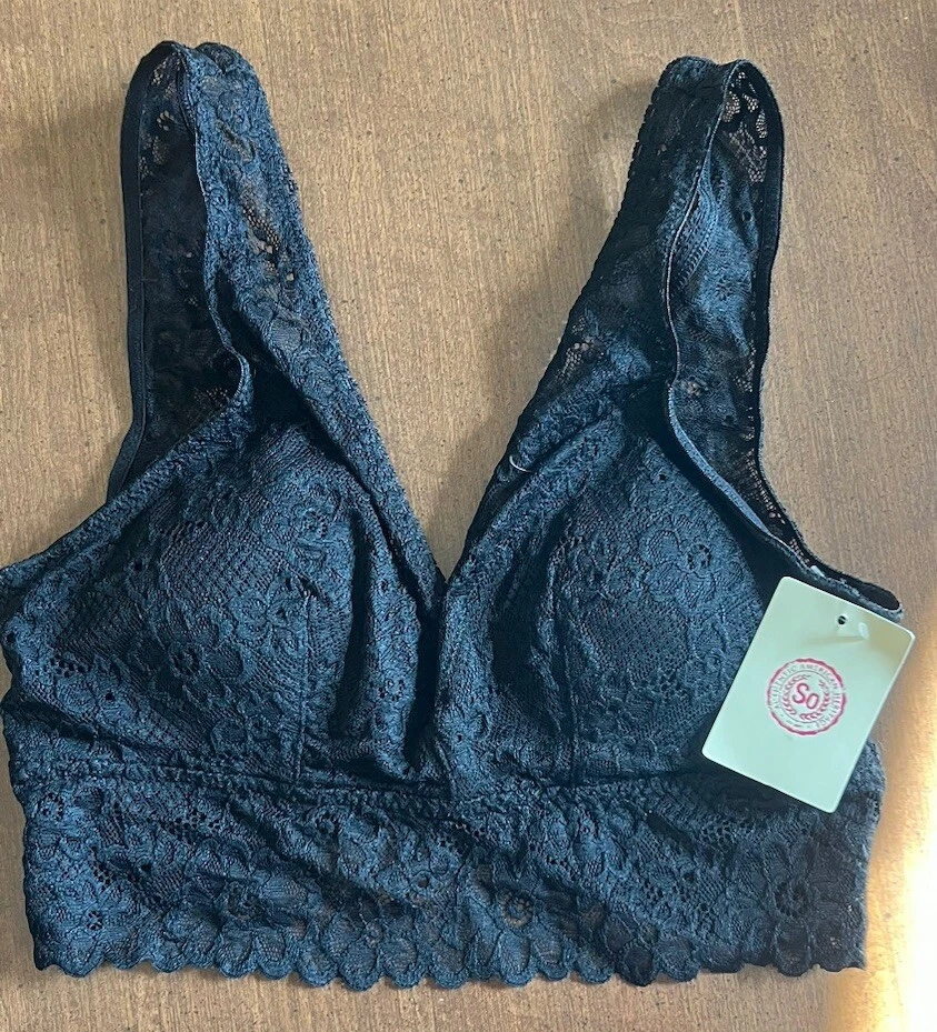 Kohl's SO Bralette Size XS Juniors Black Lace Plunge Padded