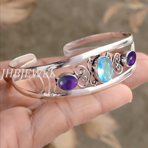 VALENTINO Bracciale in argento sterling 925 con pietra preziosa ametista e topazio blu per bel regalo