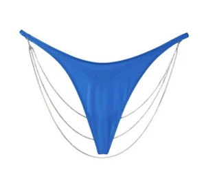 NWT Victoria’s Secret Shine Chain V-String Panty Enamel Blue Sz S - Picture 1 of 4