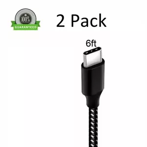 2 Pack Braided USB C Type-C Fast Charging Data SYNC Charger Cable Cord 6FT LONG - Picture 1 of 2