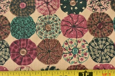 16" Long, Vintage, Colorful Pin-Cushions on Tan Cotton, Fabric Tradition, P7359 - Image 1 of 4