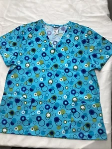 SB Scrub Top Scrubs Blue, Green,Black Circle Design LG - Picture 1 of 4