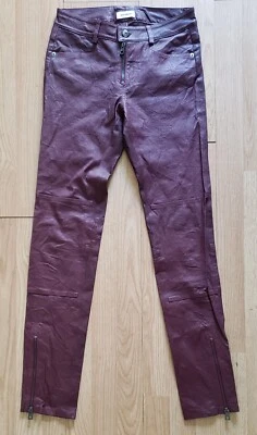 Pantalones de cuero Zadig & Voltaire Phlamo Cuir Froissé para mujer 36 Bordeax de cordero Foto 1 de 4